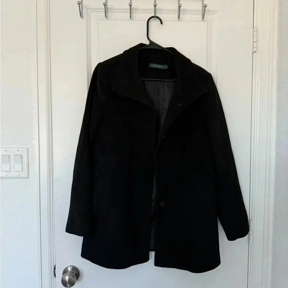 Ralph Lauren Charcoal Black  Wool Blend Coat with Stand Up Collar Size Small - Picture 2 of 10